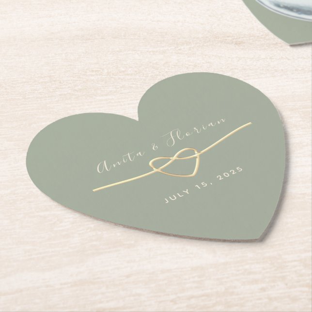 Herz-Monogramm Salbeigrüne Hochzeit Untersetzer (angewinkelt)