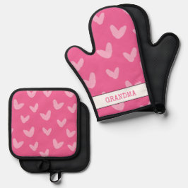 Herz Muster Pink Sweet Liebe Artisan GRANDMA Ofenhandschuh & Topflappen-Set