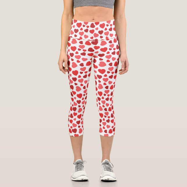 Herz-Muster, rote Herzen, Herz-Muster Capri Leggings (Vorderseite)