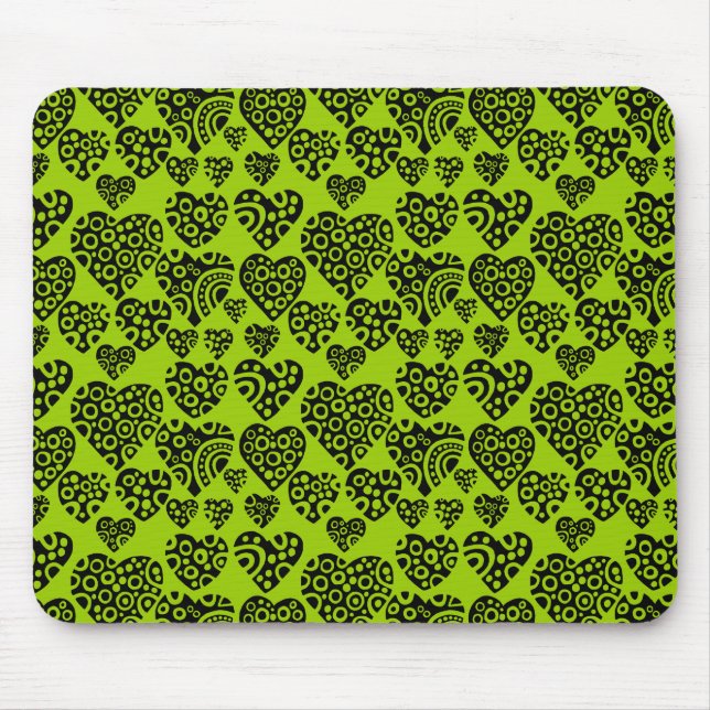 Herz-Muster - Schwarz auf Mars Green Mousepad (Vorne)
