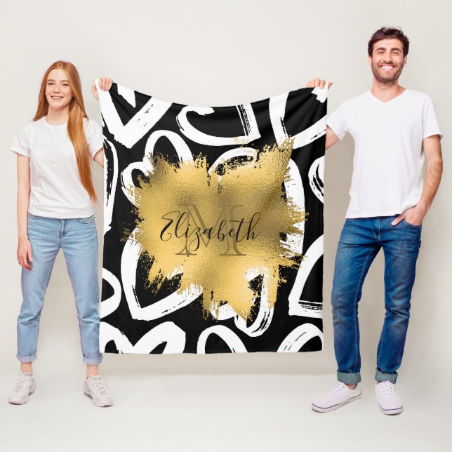 Herz-Muster und Goldene Foil Fleecedecke (Beispiel)