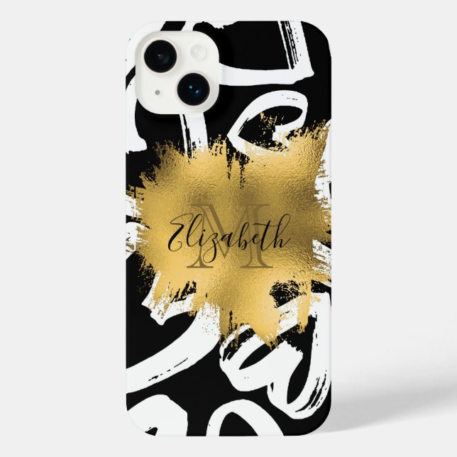 Herz-Muster und Goldene Foil iPhone 14 Plus Hülle (Rückseite)