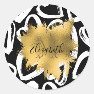Herz-Muster und Goldene Foil Runder Aufkleber