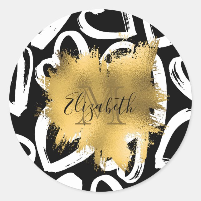 Herz-Muster und Goldene Foil Runder Aufkleber (Vorderseite)