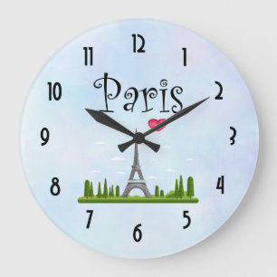 Herz Paris mit Eiffelturm Große Wanduhr