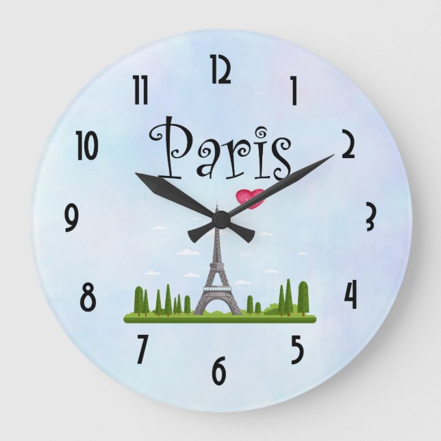 Herz Paris mit Eiffelturm Große Wanduhr (Vorderseite)