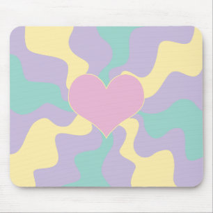 Herz - Pastellrosa, gelb, Lila und grün Mousepad