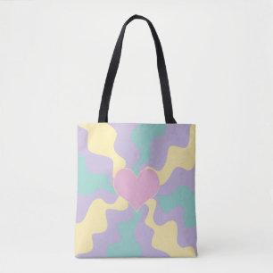 Herz - Pastellrosa, gelb, Lila und grün Tasche