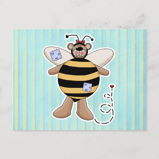 Herz-Patch Hummel Bär Postkarte (Vorderseite)