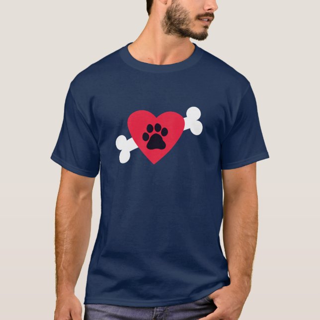 Herz, Pawprint und Knochen-Entwurfs-T - Shirt (Vorderseite)
