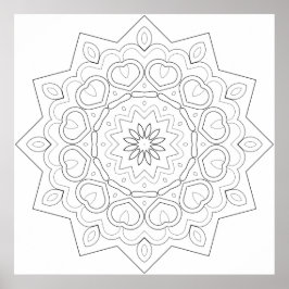Herz Petal Mandala mit symmetrischer Weinranken-St Poster