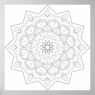 Herz Petal Mandala mit symmetrischer Weinranken-St Poster