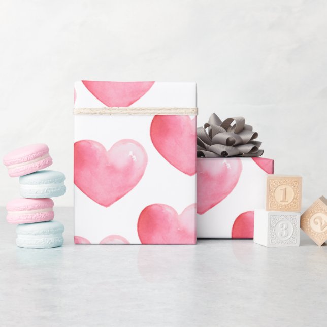 Herz-Pink-Aquarellmuster Geschenkpapier (Babyparty)