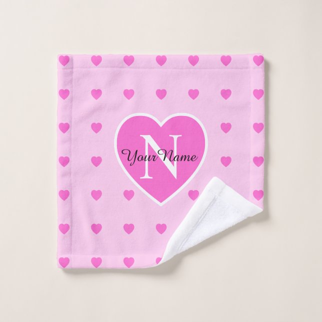 "Herz" Pink Mit Monogramm Waschlappen (Waschlappen)