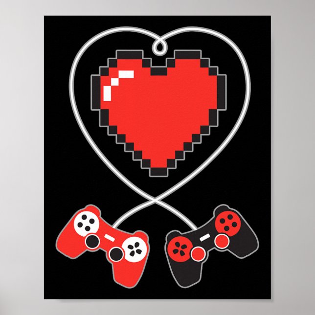 Herz Pixel Art Video-Game Controller Valentines D Poster (Vorne)