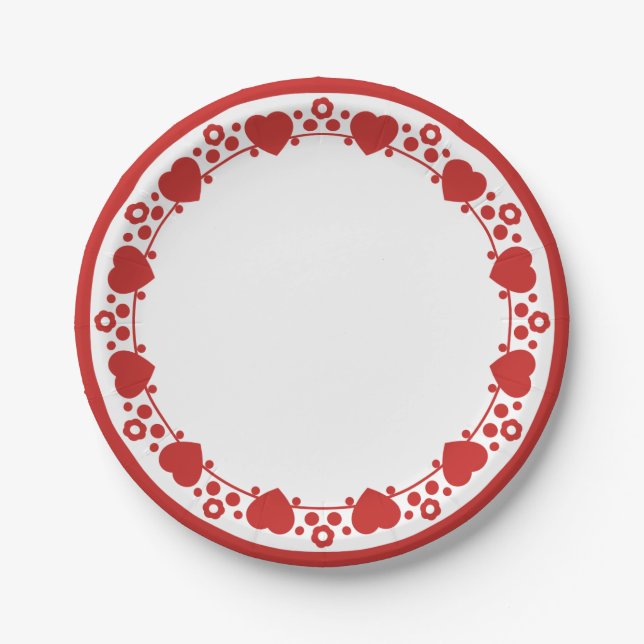 Herz & Polka Dots Red & White Wedding Liebe Pappteller (Vorderseite)