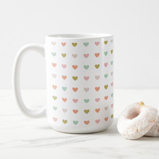 Herz-Polka-Punkt-Muster, 15oz  Kaffeetasse (Mit Donut)