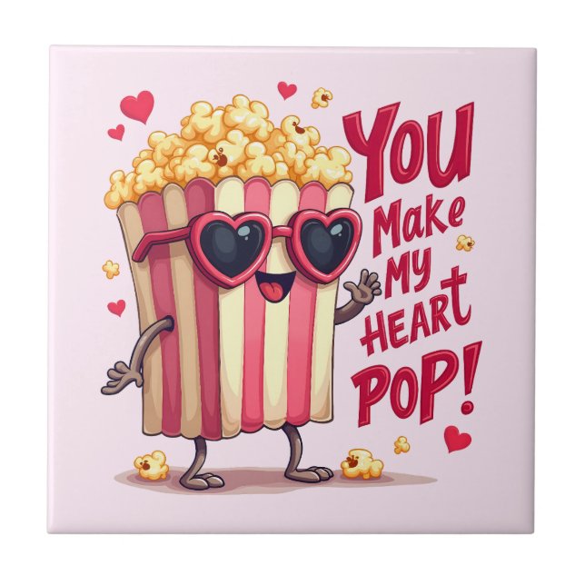 Herz-Popcorn Valentins-Design Fliese (Vorderseite)