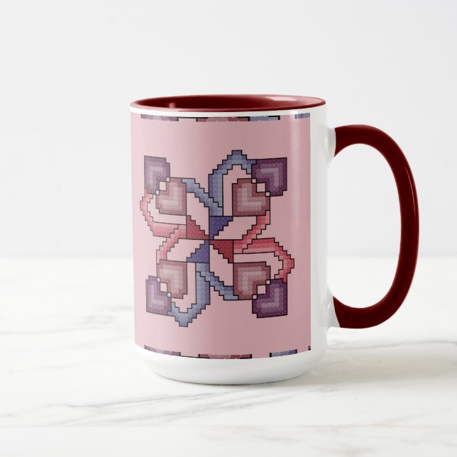 Herz-Querstich-Steppdecken-Quadrat-Tasse Tasse (Rechts)