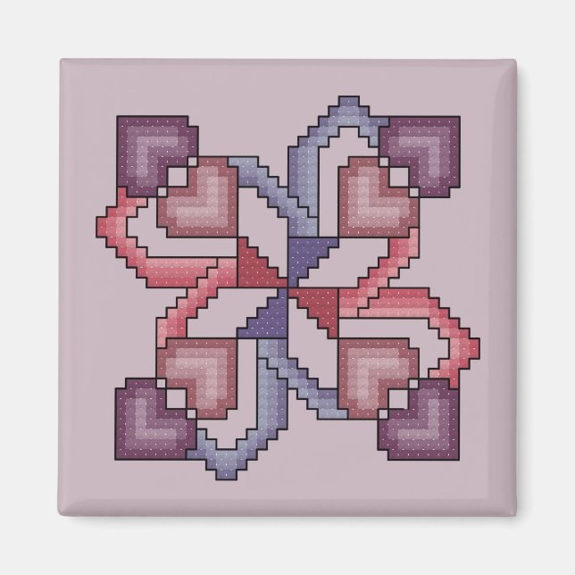 Herz Quilt Square Kreuzstich Muster Magnet (Vorne)