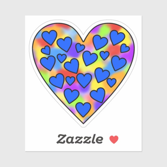 Herz Rainbow and Blue Aufkleber (Blatt)