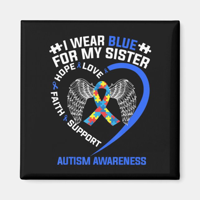 Herz Ribbon ich tragen Blau für meine Schwester Au Magnet (Vorne)