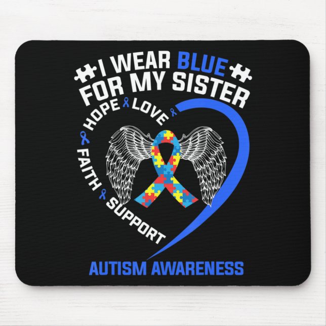 Herz Ribbon ich tragen Blau für meine Schwester Au Mousepad (Vorne)