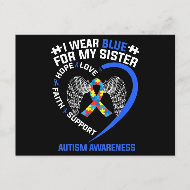 Herz Ribbon ich tragen Blau für meine Schwester Au Postkarte (Vorderseite)
