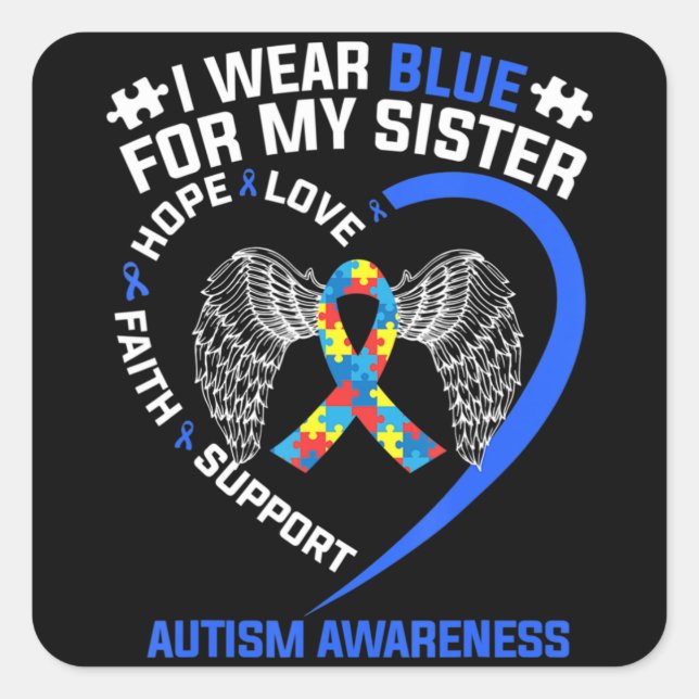 Herz Ribbon ich tragen Blau für meine Schwester Au Quadratischer Aufkleber (Vorderseite)