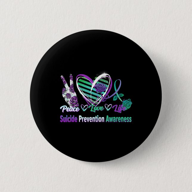 Herz Ribbon Rose Peace Liebe Psychische Gesundheit Button (Vorderseite)