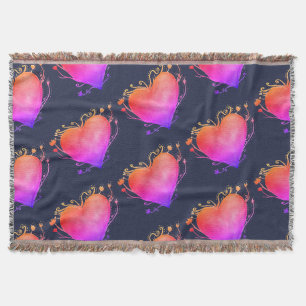 Herz Rosa Liebe Wasserfarben Art Throw Blanket Decke
