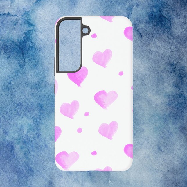 Herz-rosa-Muster Samsung Galaxy Hülle (A phone case with pink watercolor hearts and polka dots.)