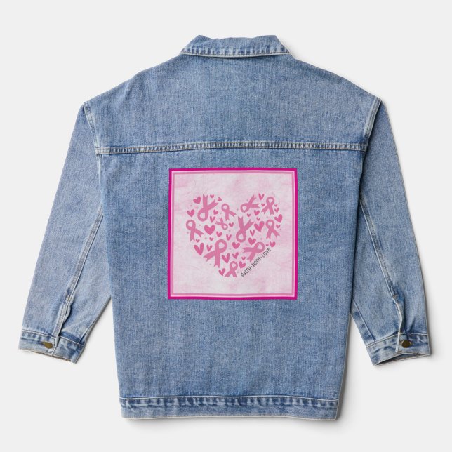 Herz - rosa Ribbons zur Unterstützung von Brustkre Jeansjacke (Rückseite)