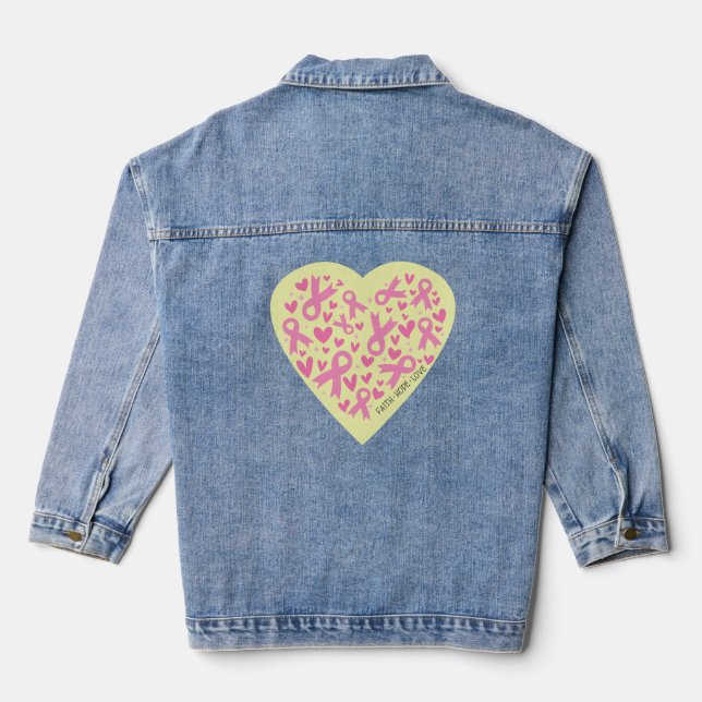 Herz - rosa Ribbons zur Unterstützung von Brustkre Jeansjacke (Rückseite)