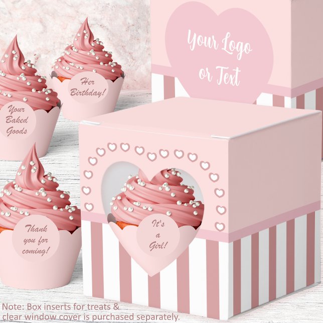 Herz - Rosa und Weiß mit Streifen Herzfenster Geschenkschachtel (Hearts - Pink and White with stripes Heart Window Favor Box By Leapfroglisics Shop)