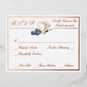 Herz & Rose, White Wedding RSVP Rose Gold Vollvers Folie Einladungspostkarte