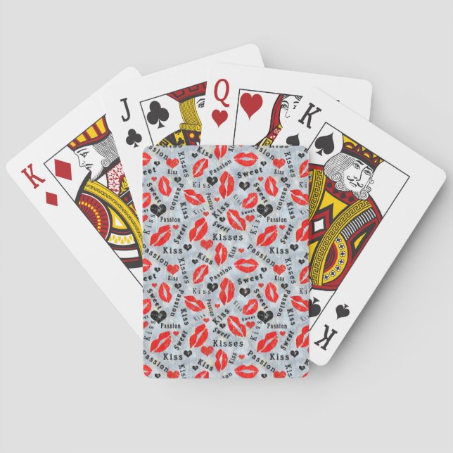 Herz, rot, schwarz, Lippendrucke, Kuss Spielkarten (Rückseite)