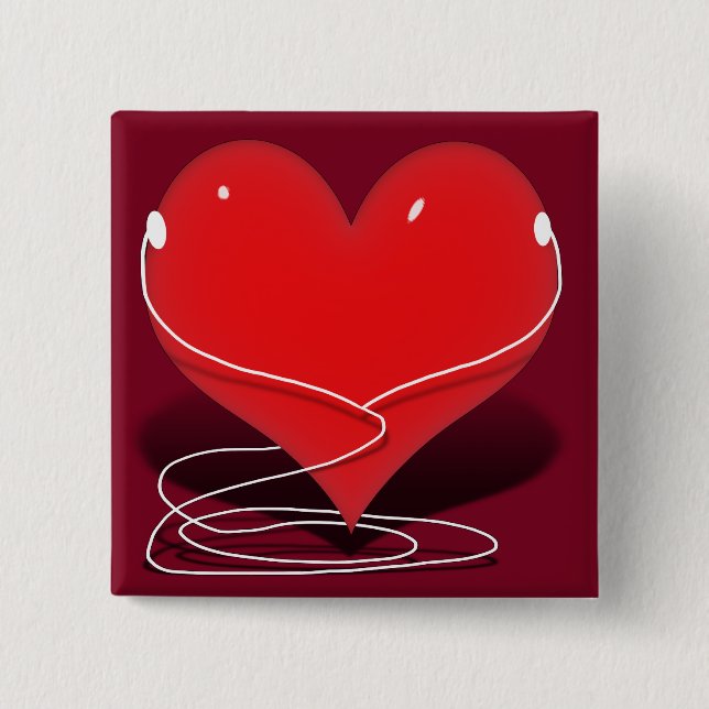 Herz - Rotes Herz mit Ohrknospen Button (Vorderseite)