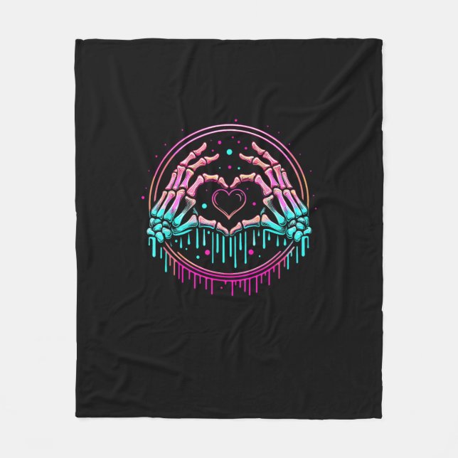 Herz-Schildkelett Hand - Spooky Skeleton Hallowon Fleecedecke (Vorderseite)