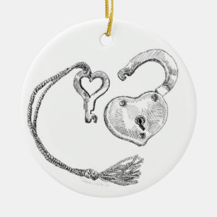 Herz-Schloss-und-Schlüssel-Ornament Keramik Ornament