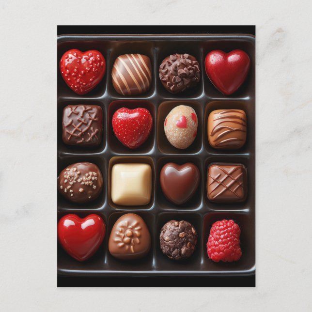 Herz Schokolade und Pralinen Valentinstag Postkarte (Vorderseite)