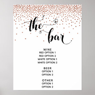 Herz Schrift & Kupfer Konfetti "Die Bar" Menü Schi Poster