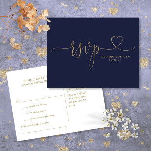 Herz Schrift Navy Blau Und Gold Songwunsch Einladungspostkarte