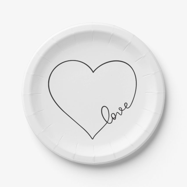 Herz Schwarz-weiße Hochzeit Brautparty Minimalisti Pappteller (Vorderseite)
