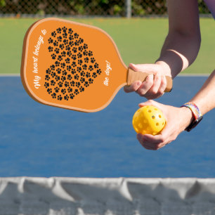 Herz schwarzer Paw-Prints beidseitig orange Pickleball Schläger