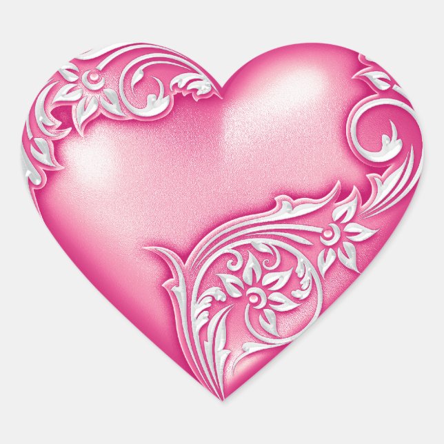 Herz Scroll Light Magenta w White Herz-Aufkleber (Vorderseite)