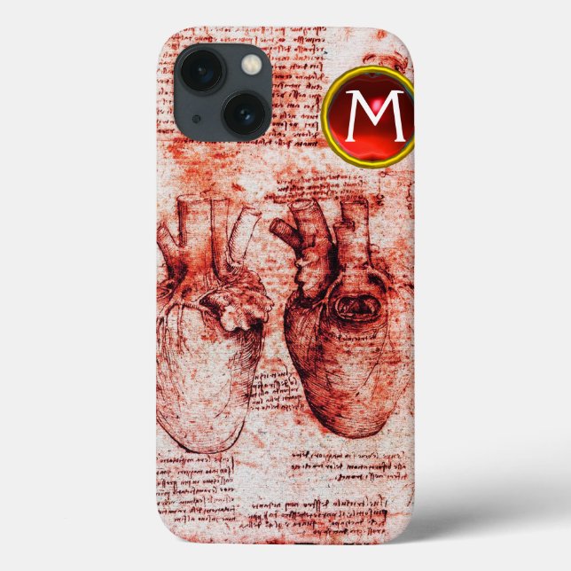 Herz, seine Blutgefäße Pergament Red Gem Monogramm Case-Mate iPhone Hülle (Rückseite)