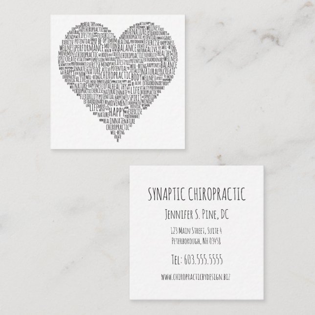 Herz-Shaped Chiropractic Word Collage Quadratische Visitenkarte (Vorne/Hinten)