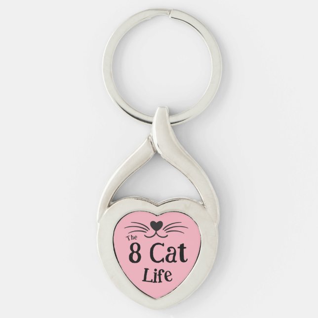 Herz-Shaped Metal Pink Katzenlebensdauer Premium K Schlüsselanhänger (Vorderseite)