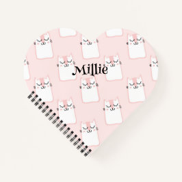 Herz-Shaped Pink Cat Pattern School Spiral Notizbuch